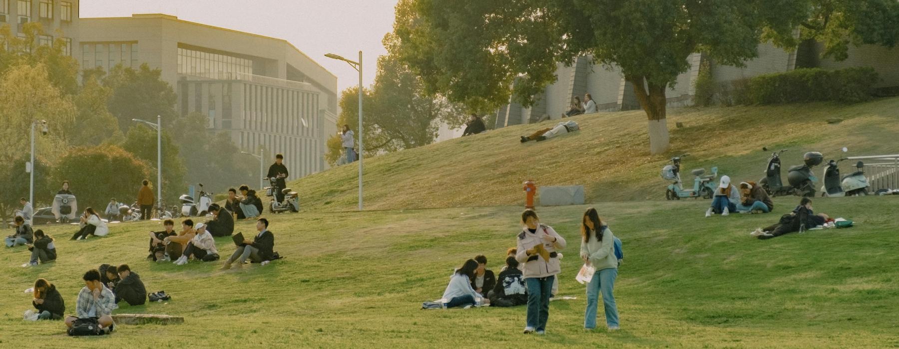 a group of people in a park