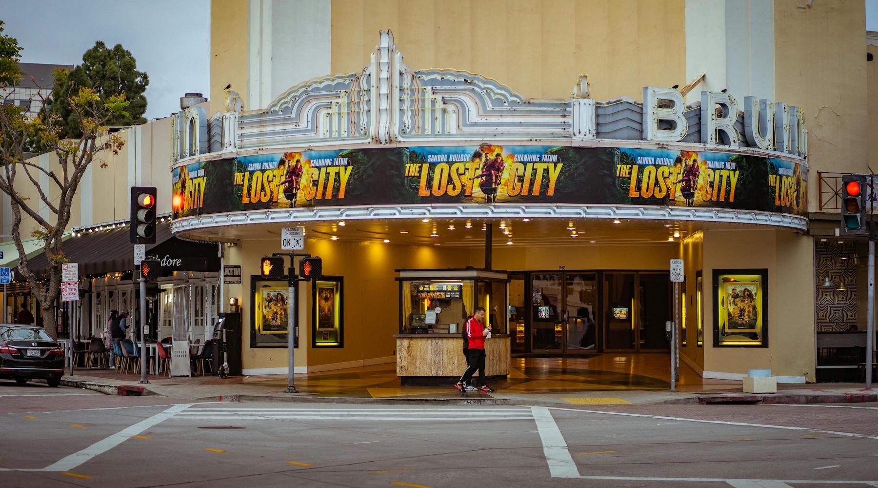 the entrance to a movie theater
